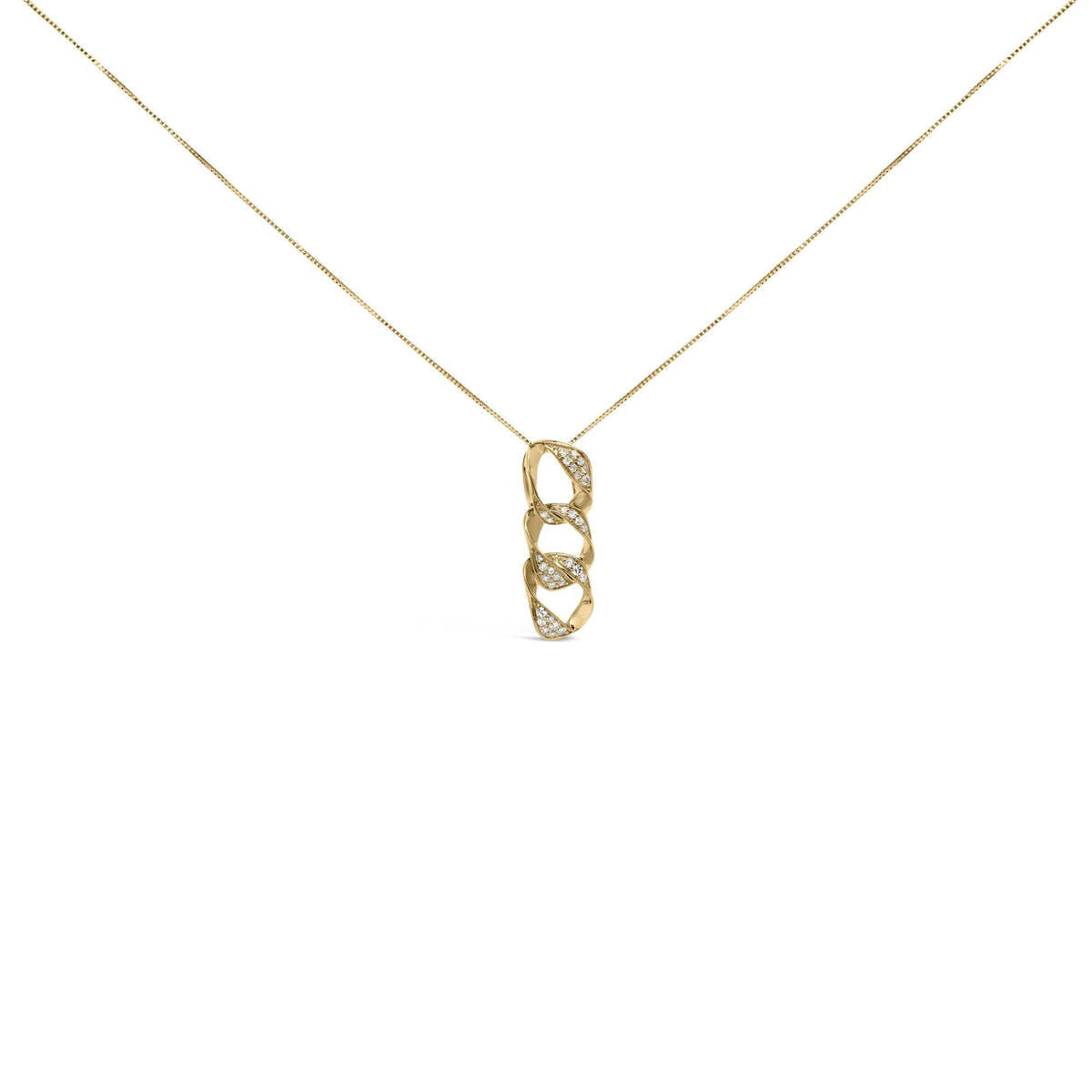 14K Yellow Gold Plated .925 Sterling Silver 1/6 Cttw Diamond Interlocking Triple Asymmetric Circle Hoop 18in Pendant Necklace (H-I Color, I1-I2 Clarity)