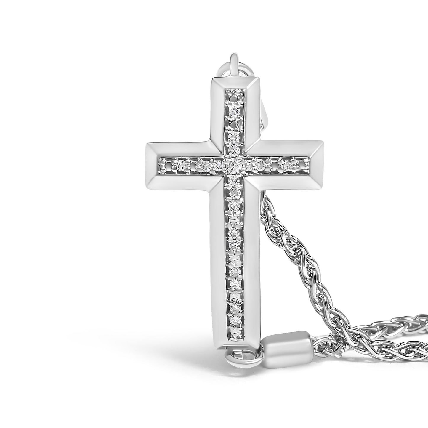 Discover Timeless Radiance: Sterling Silver Cross Bracelet with Diamonds
