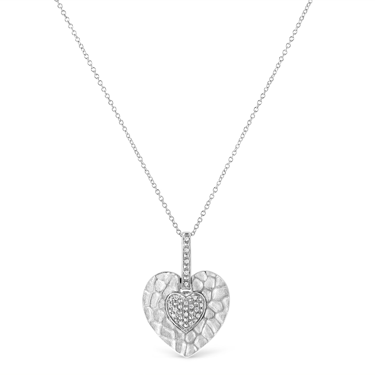 .925 Sterling Silver Pave-Set Diamond Accent Heart Shape 18in Pendant Necklace (I-J Color, I1-I2 Clarity)
