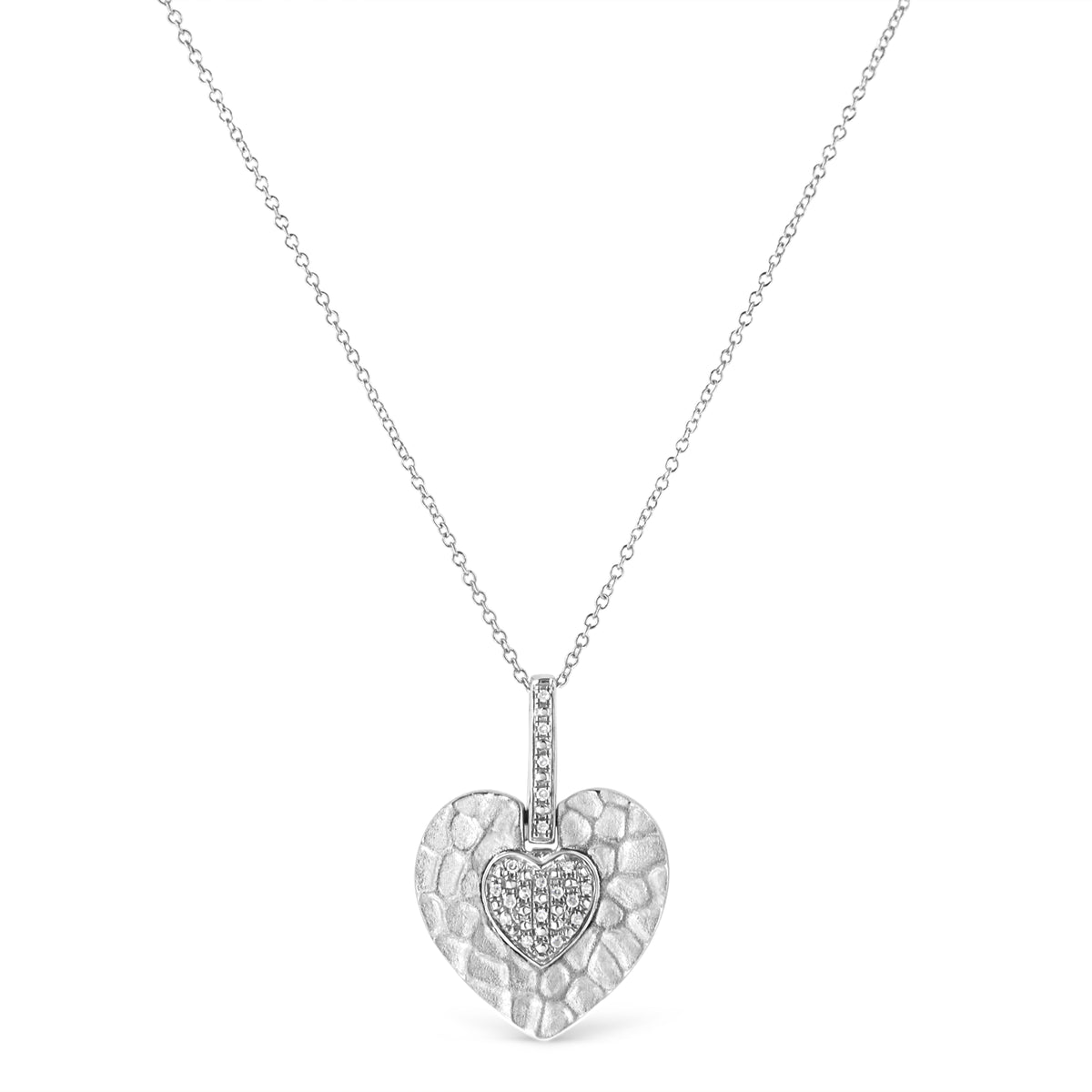 .925 Sterling Silver Pave-Set Diamond Accent Heart Shape 18in Pendant Necklace (I-J Color, I1-I2 Clarity)