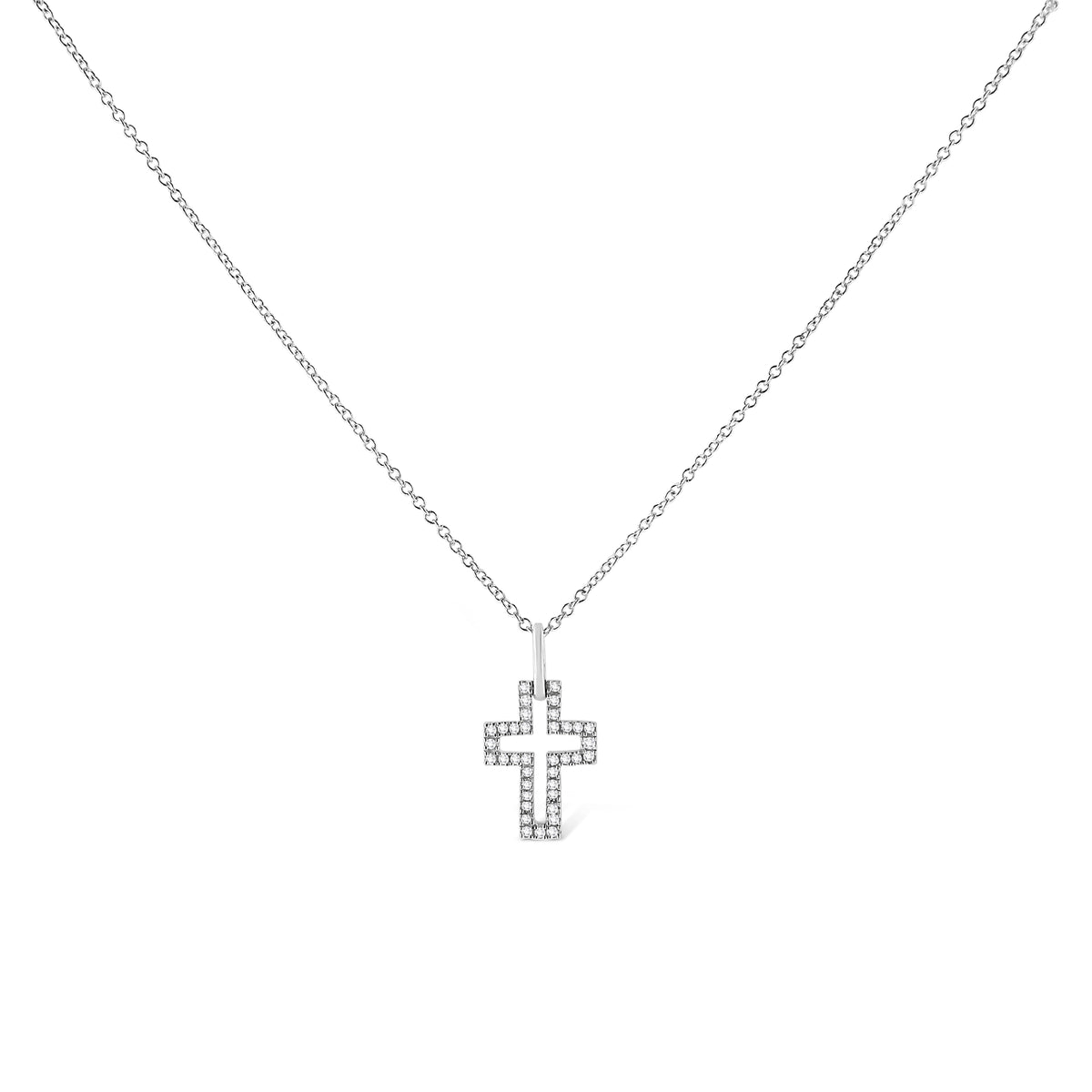 .925 Sterling Silver 1/10 cttw Pave-Set Round-Cut Diamond Open Cross 18in Pendant Necklace (I-J Color, I1-2 Clarity)