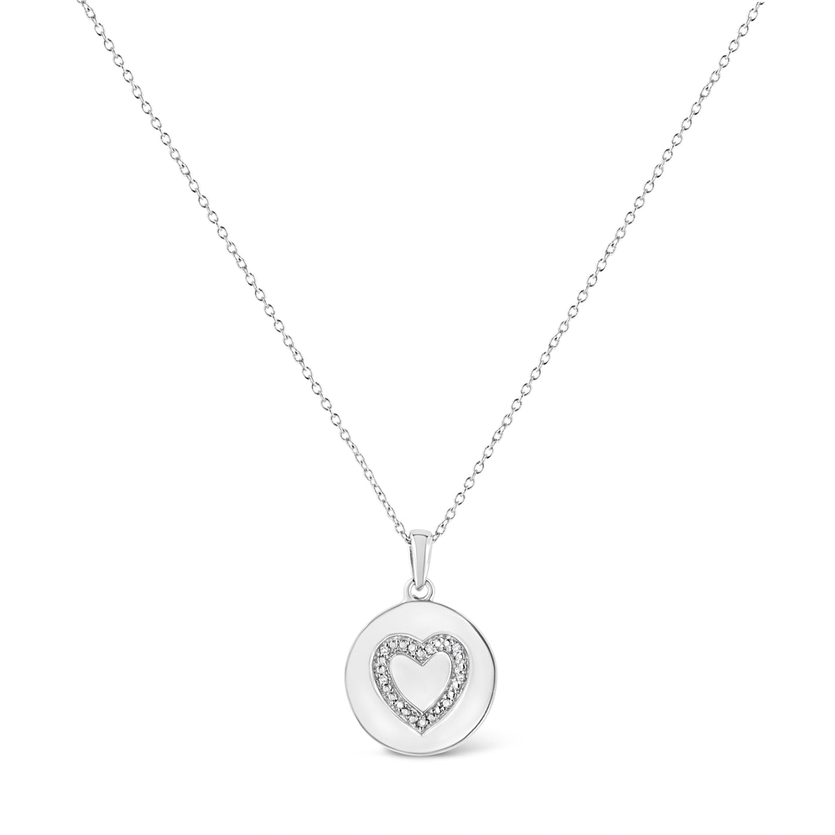 .925 Sterling Silver Prong-Set Diamond Accent Heart Emblemed 18in Pendant Necklace (I-J Color, I1-I2 Clarity)