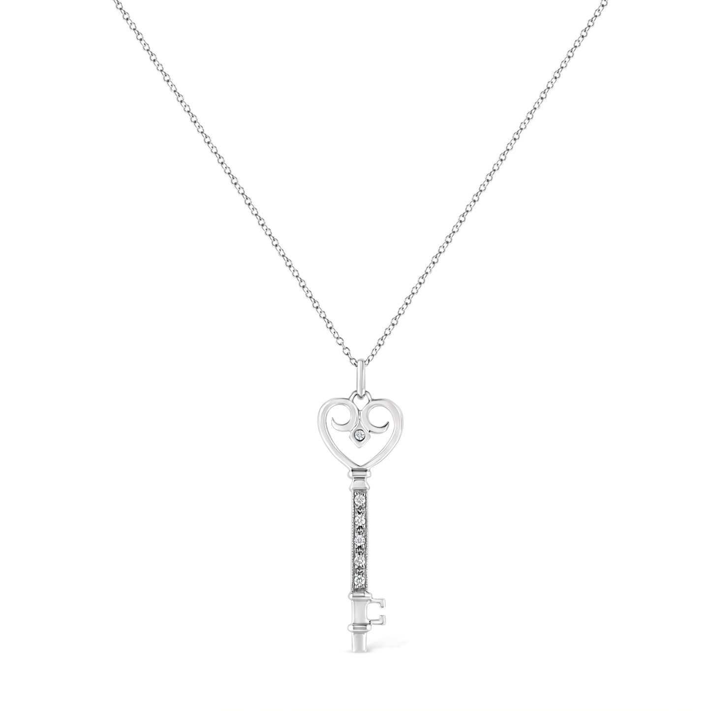 .925 Sterling Silver Pave and Bezel-Set Diamond Accent Key 18in Heart and Lock Pendant Necklace (K-L Color, I1-I2 Clarity)
