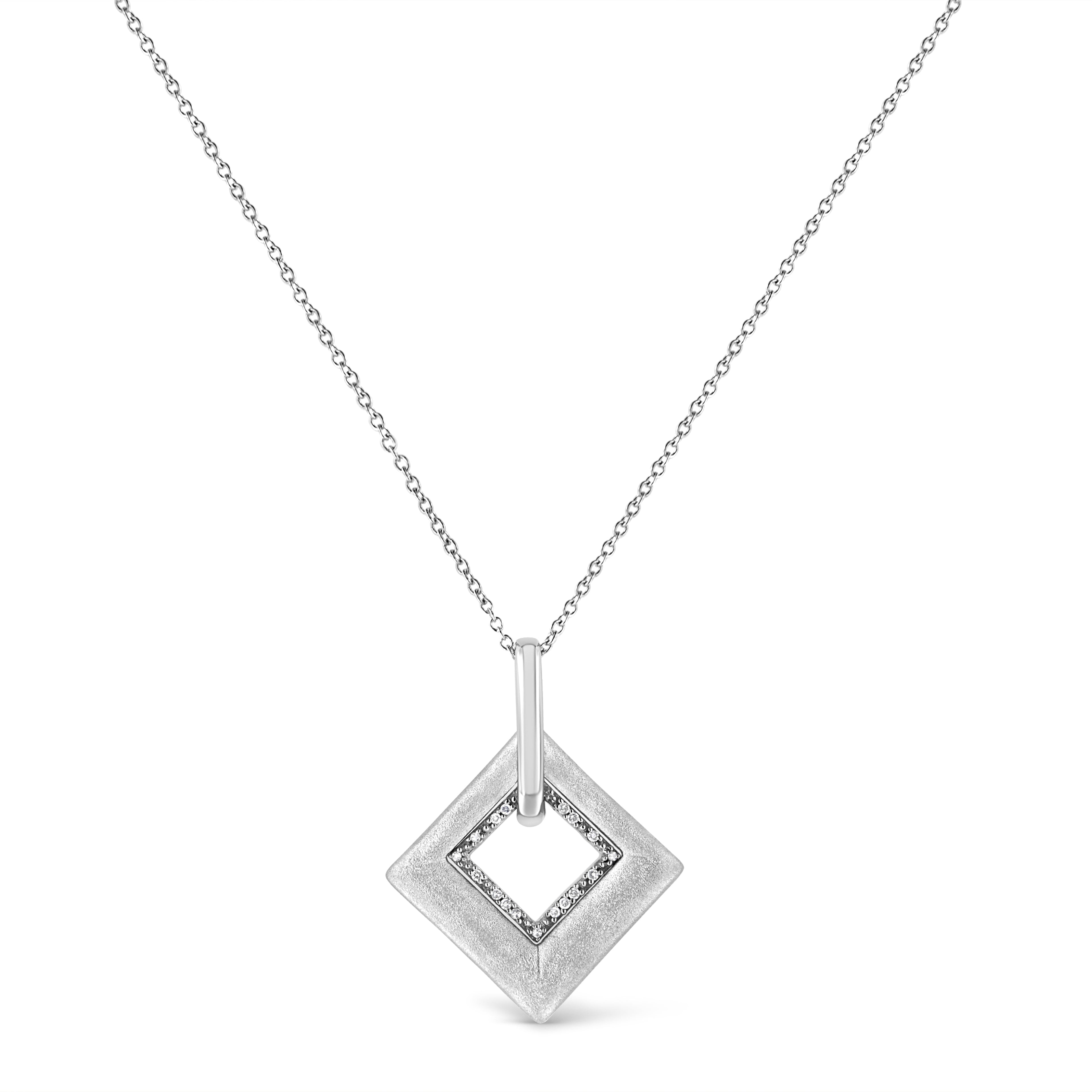 .925 Sterling Silver Pave-Set Diamond Accent Kite Shape 18in Pendant Necklace (I-J Color, I1-I2 Clarity)