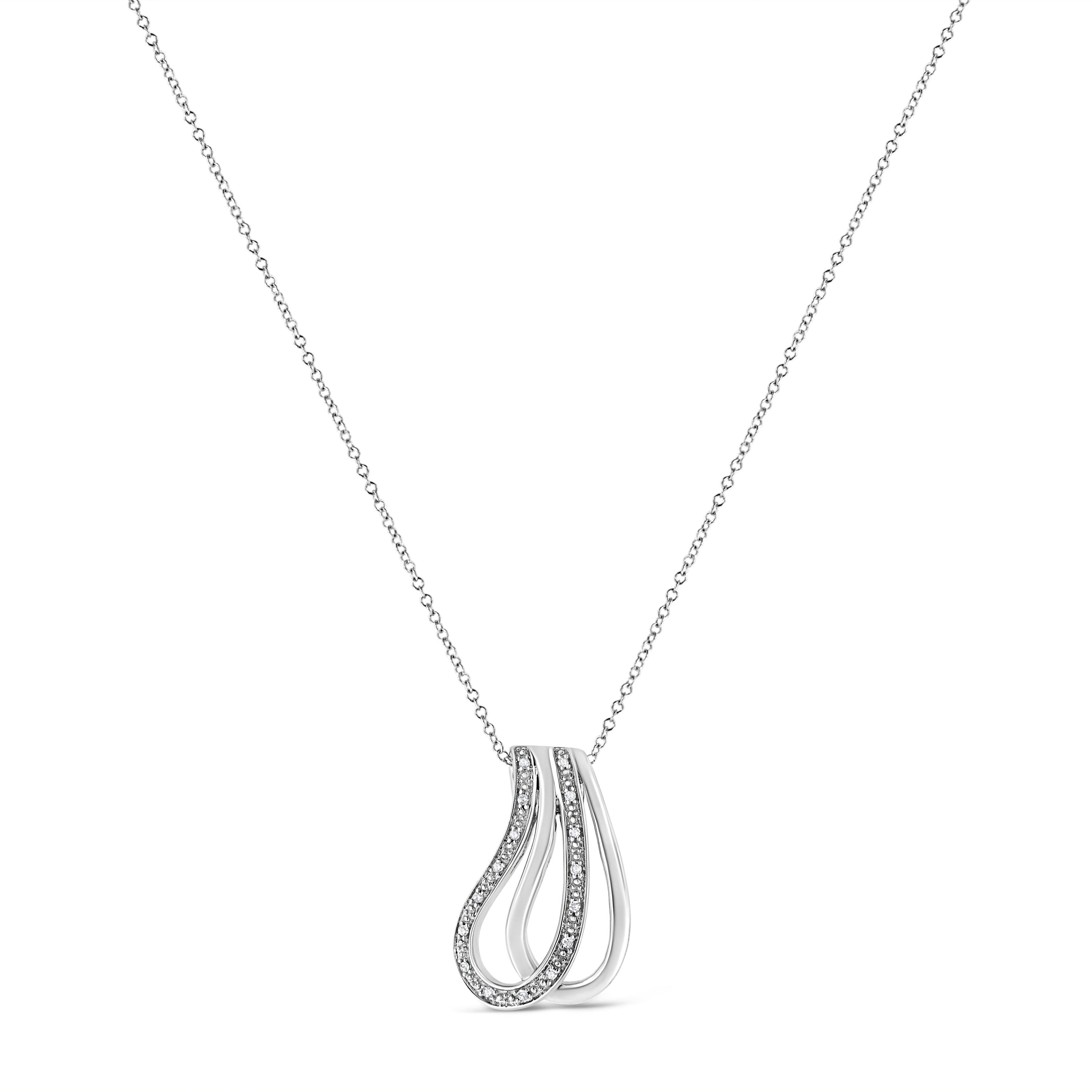 .925 Sterling Silver Pave-Set Diamond Accent Double Curve 18in Pendant Necklace (I-J Color, I1-I2 Clarity)