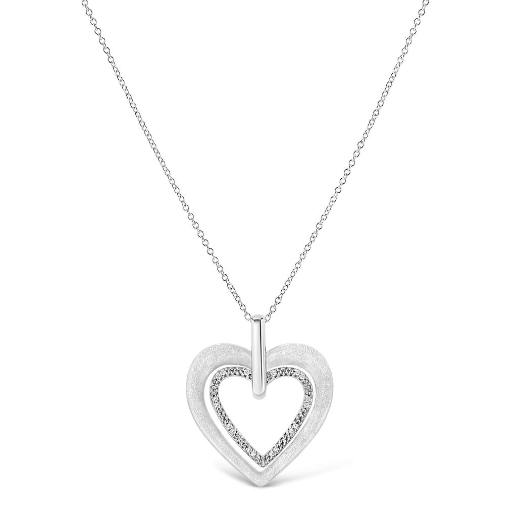 .925 Sterling Silver Prong-Set Diamond Accent Double Heart 18in Pendant Necklace (I-J Color, I1-I2 Clarity)