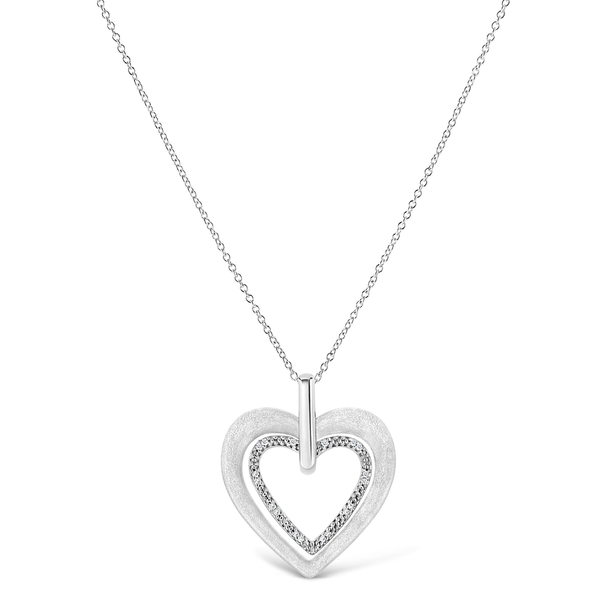 .925 Sterling Silver Prong-Set Diamond Accent Double Heart 18in Pendant Necklace (I-J Color, I1-I2 Clarity)