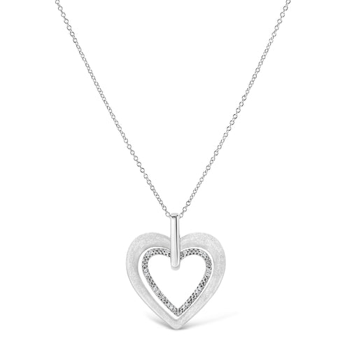 .925 Sterling Silver Prong-Set Diamond Accent Double Heart 18in Pendant Necklace (I-J Color, I1-I2 Clarity)
