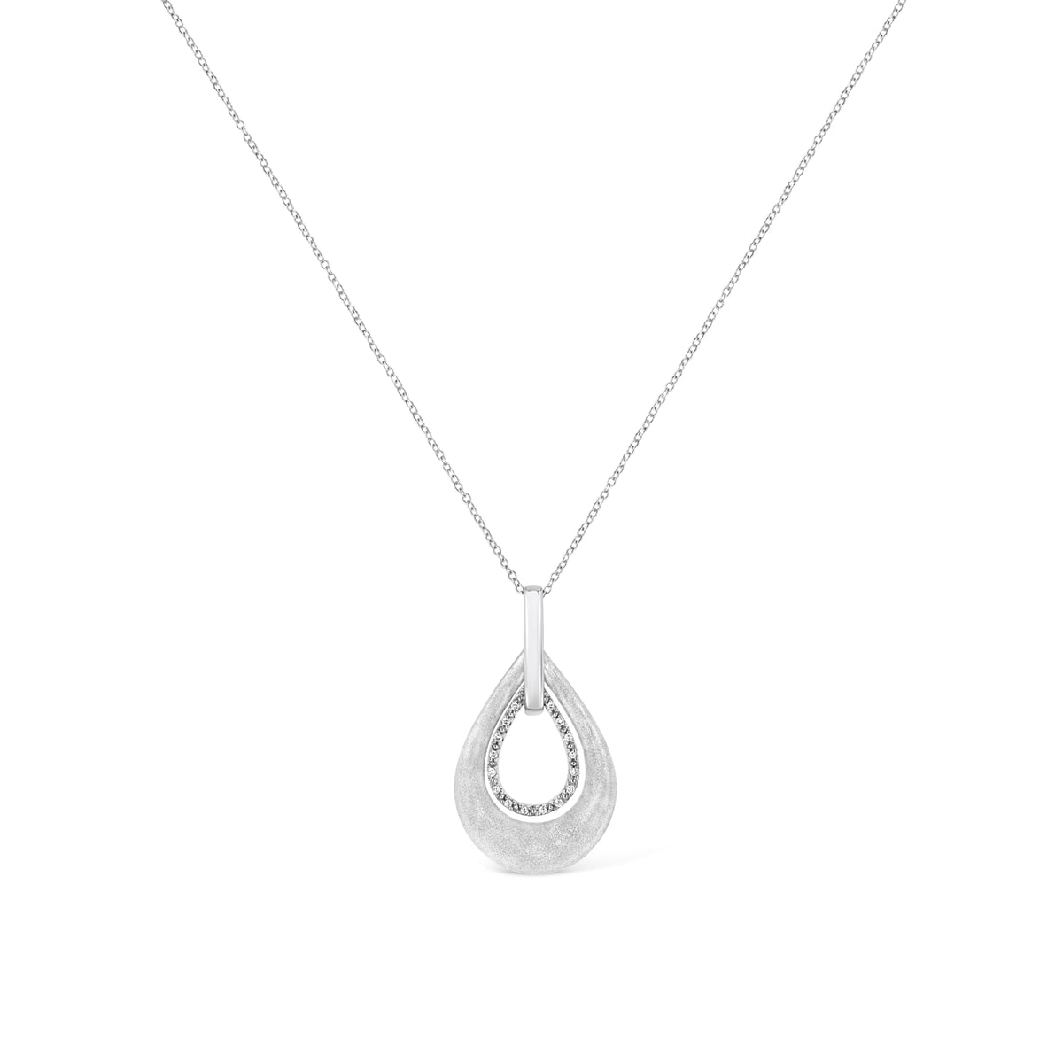 .925 Sterling Silver Prong-Set Diamond Accent Fashion Double Drop Design 18in Pendant Necklace (I-J Color, I1-I2 Clarity)