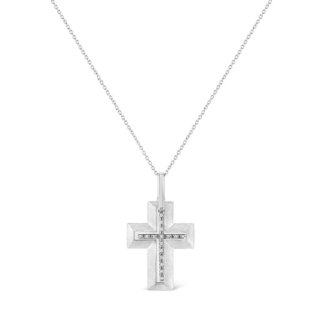 .925 Sterling Silver Prong-Set Diamond Accent Bold Cross 18in Pendant Necklace (I-J Color, I1-I2 Clarity)