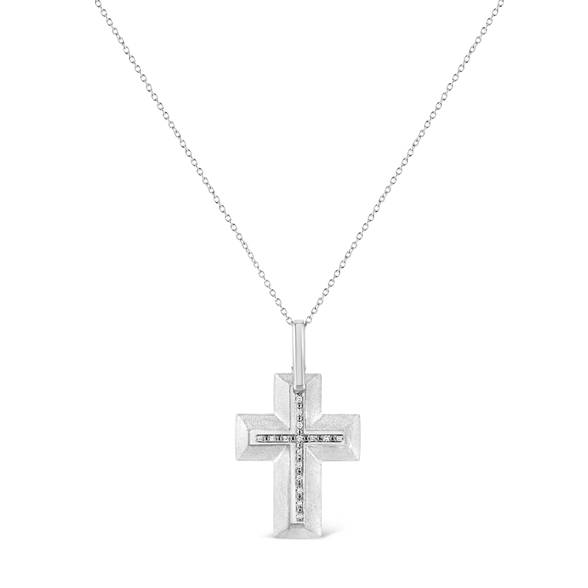 .925 Sterling Silver Prong-Set Diamond Accent Bold Cross 18in Pendant Necklace (I-J Color, I1-I2 Clarity)