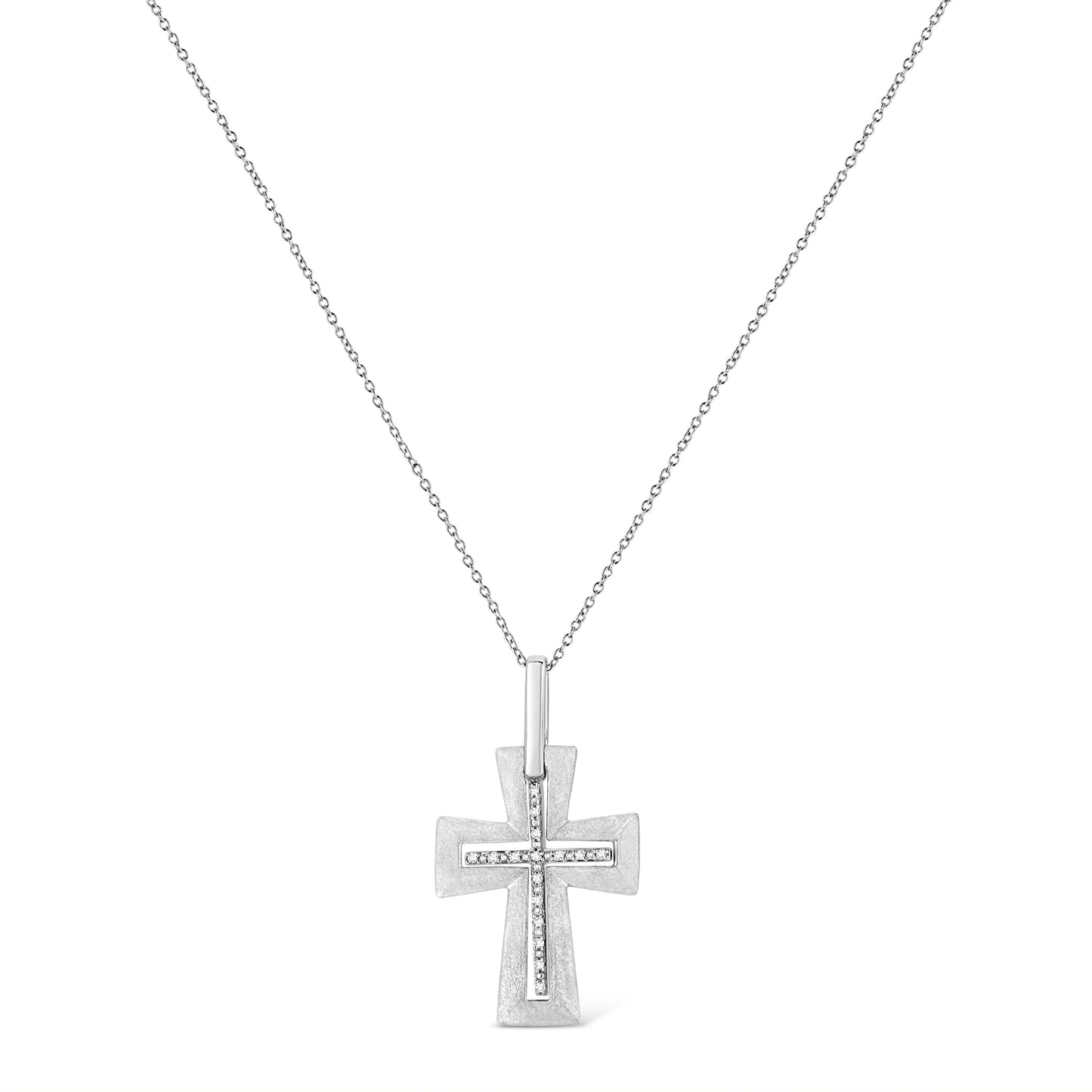 .925 Sterling Silver Prong-Set Diamond Accent Cross 18in Pendant Necklace (I-J Color, I1-I2 Clarity)