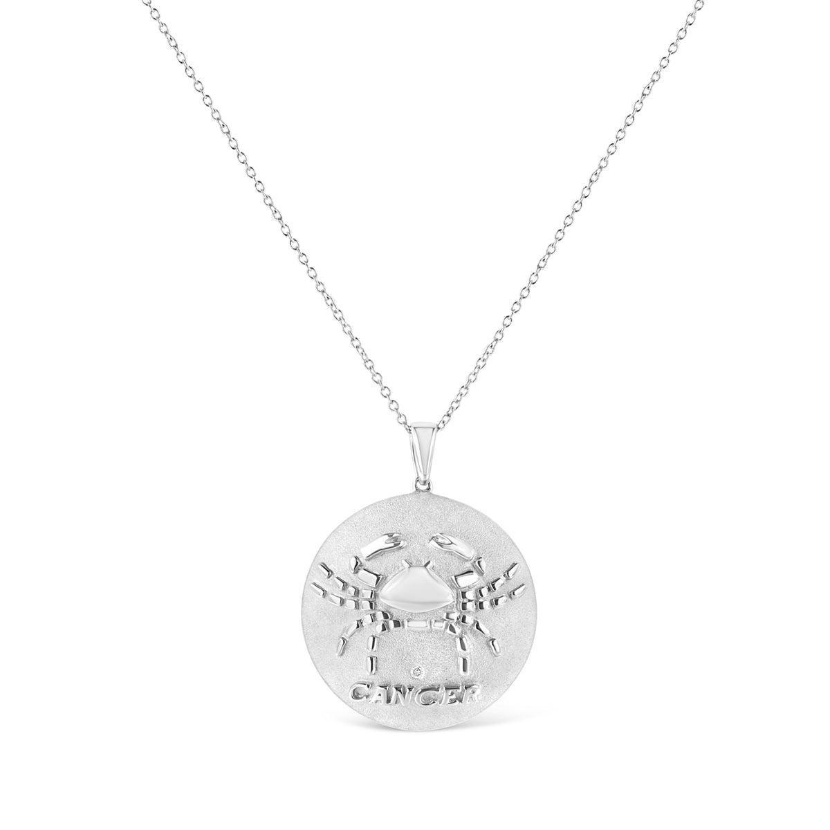 .925 Sterling Silver Diamond Accent Cancer Zodiac Design 18in Pendant Necklace Medallion (K-L Color, I1-I2 Clarity)