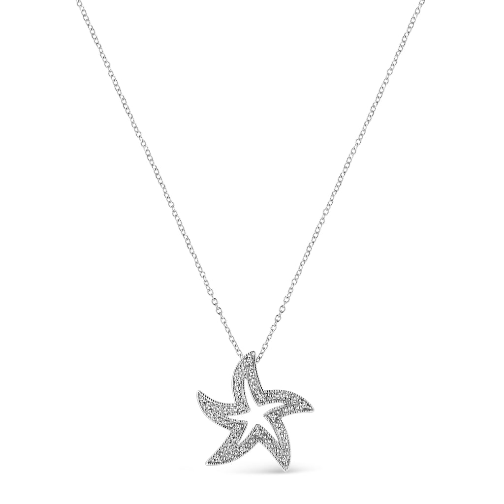 .925 Sterling Silver Prong-Set Diamond Accent Starfish 18in Pendant Necklace (I-J Color, I1-I2 Clarity)