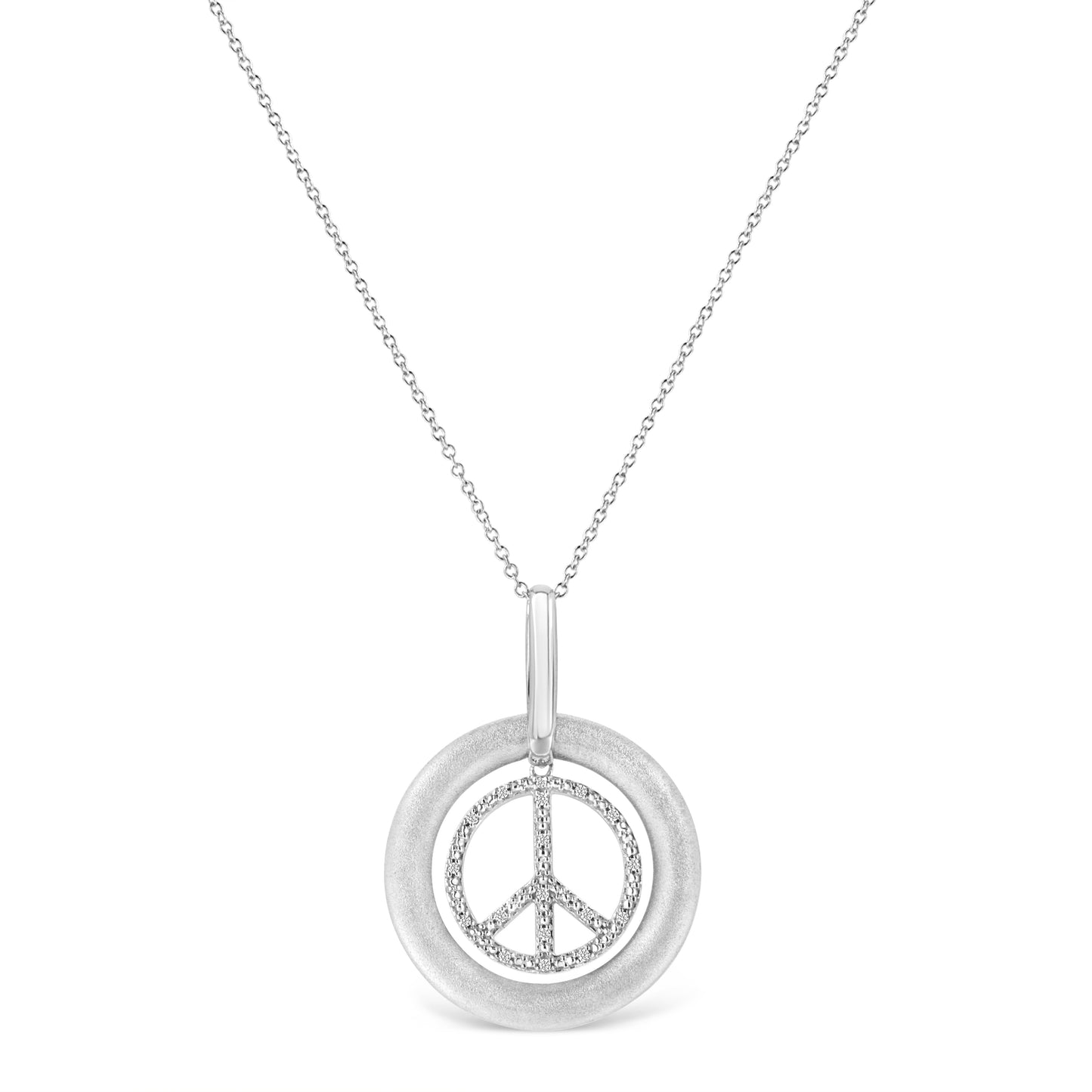 Matte Finish .925 Sterling Silver Diamond Accent Dancing Peace Sign 18in Pendant Necklace (I-J Color, I1-I2 Clarity)