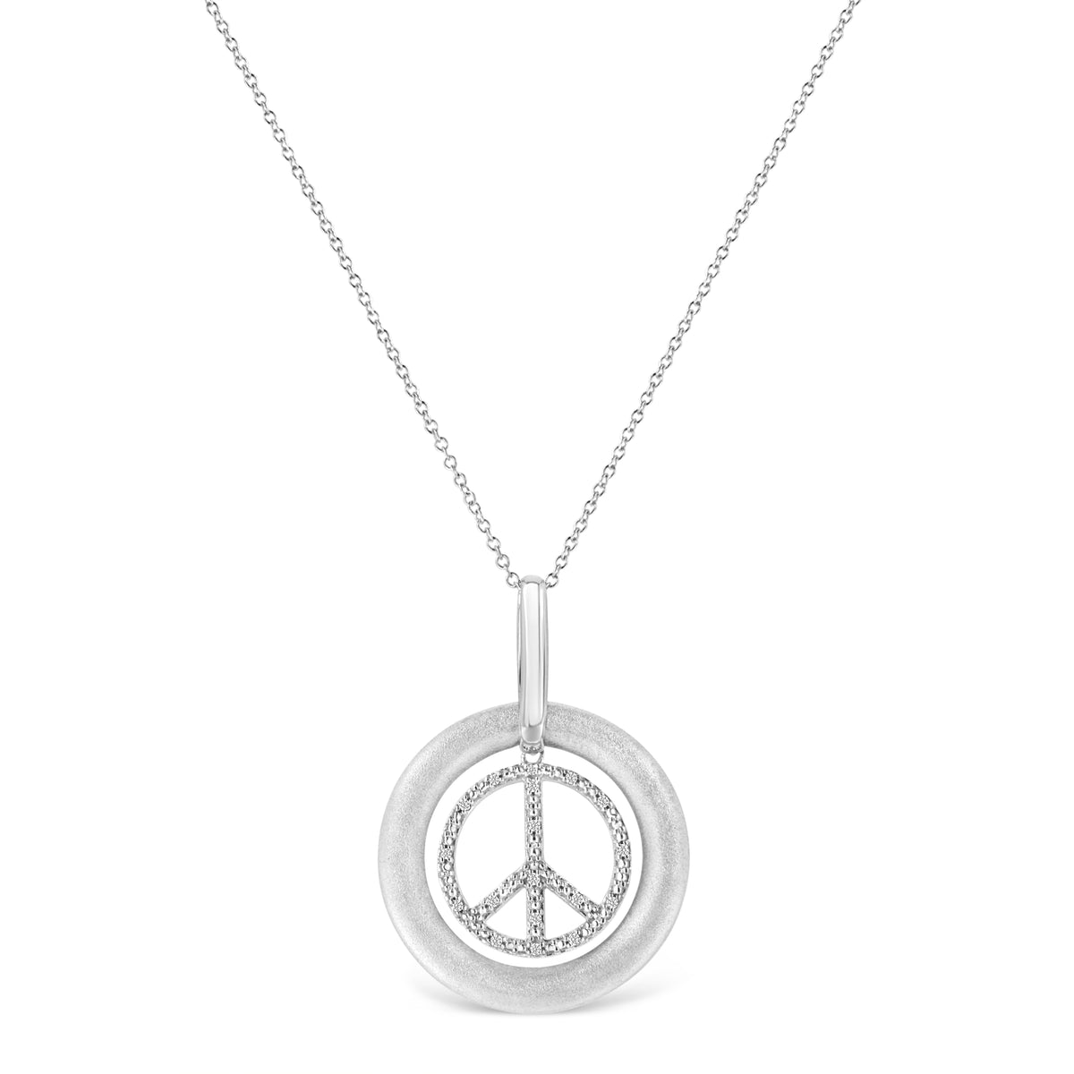 Matte Finish .925 Sterling Silver Diamond Accent Dancing Peace Sign 18in Pendant Necklace (I-J Color, I1-I2 Clarity)