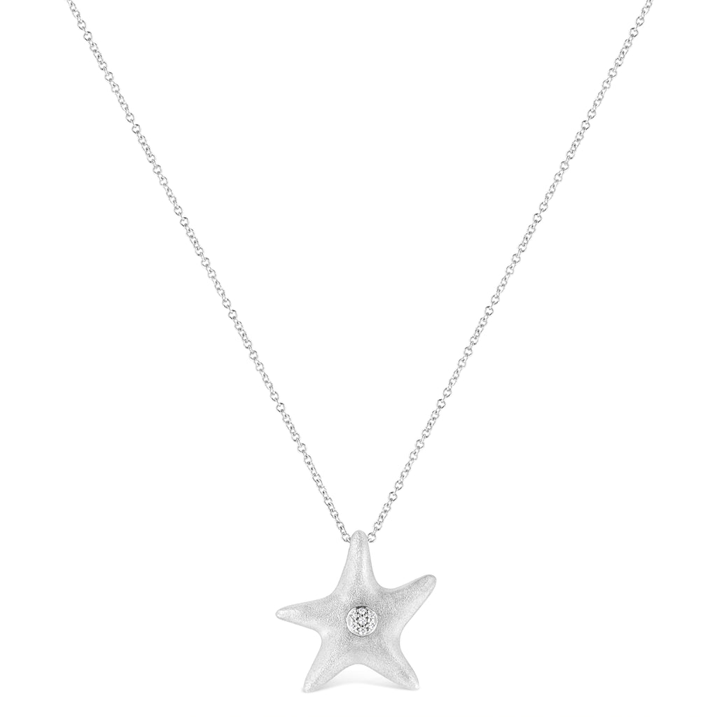 .925 Sterling Silver Prong-Set Diamond Accent Starfish Pendant Necklace (I-J Color, I1-I2 Clarity) - Size 18in