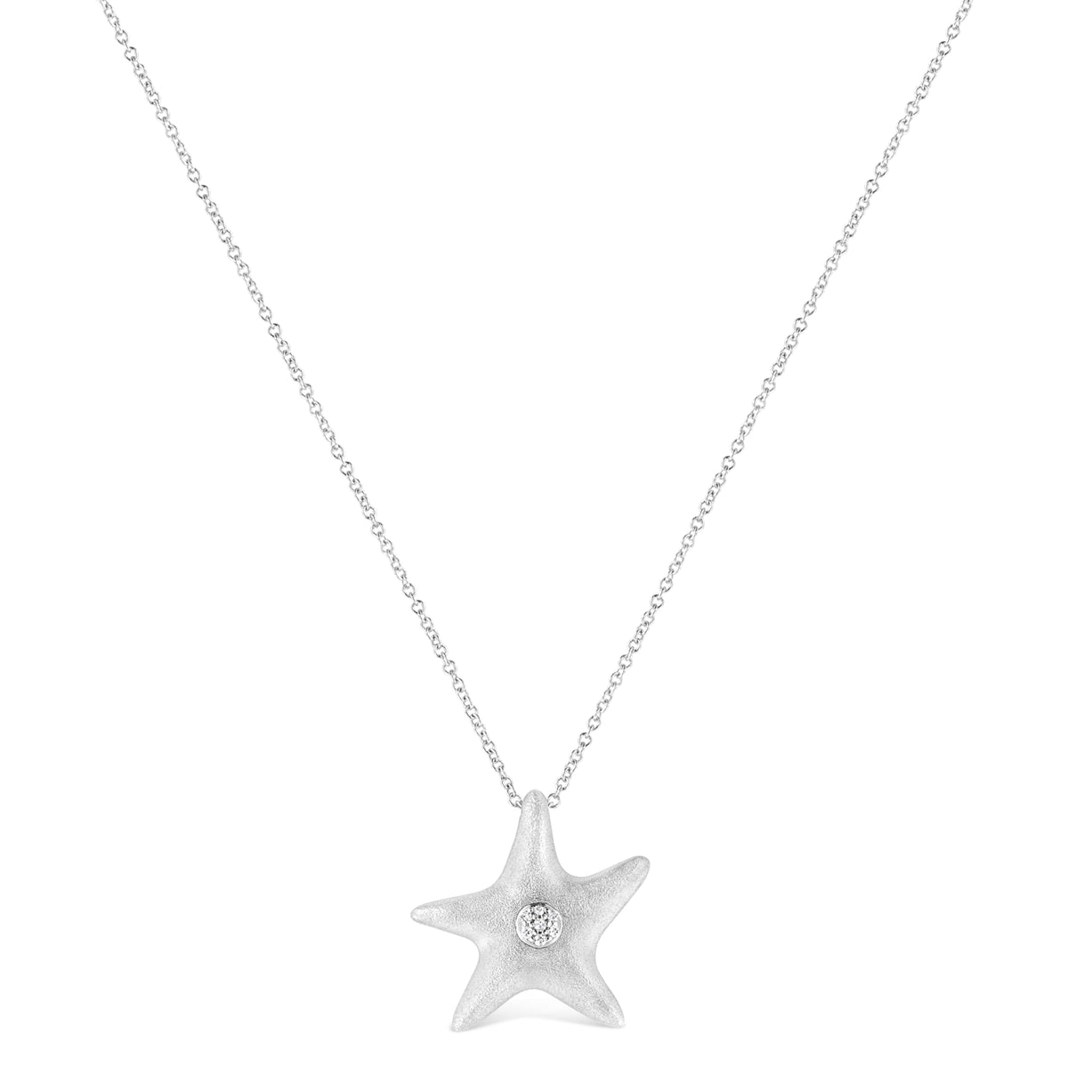 .925 Sterling Silver Prong-Set Diamond Accent Starfish Pendant Necklace (I-J Color, I1-I2 Clarity) - Size 18in