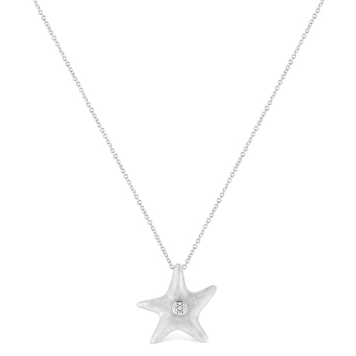 .925 Sterling Silver Prong-Set Diamond Accent Starfish Pendant Necklace (I-J Color, I1-I2 Clarity) - Size 18in