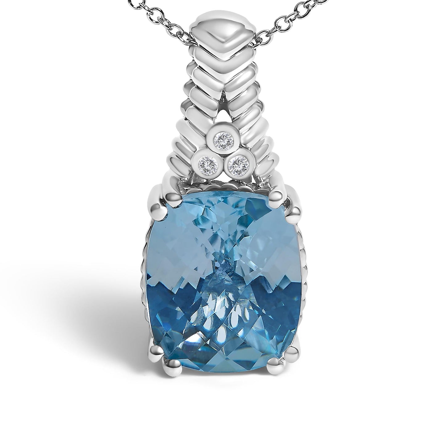 Radiant Rhodium-Plated Sterling Silver Blue Topaz Necklace