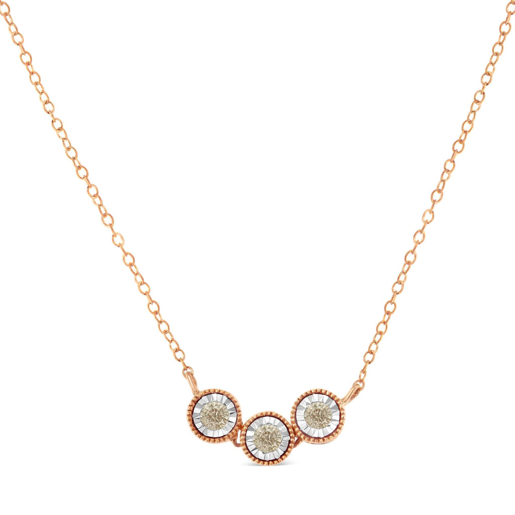 10K Rose and White Gold Plated .925 Sterling Silver 1/4 Cttw Miracle-Set Champagne Diamond Triple Circle 18in Necklace (I2-I3 Clarity)
