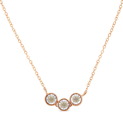 10K Rose and White Gold Plated .925 Sterling Silver 1/4 Cttw Miracle-Set Champagne Diamond Triple Circle 18in Necklace (I2-I3 Clarity)