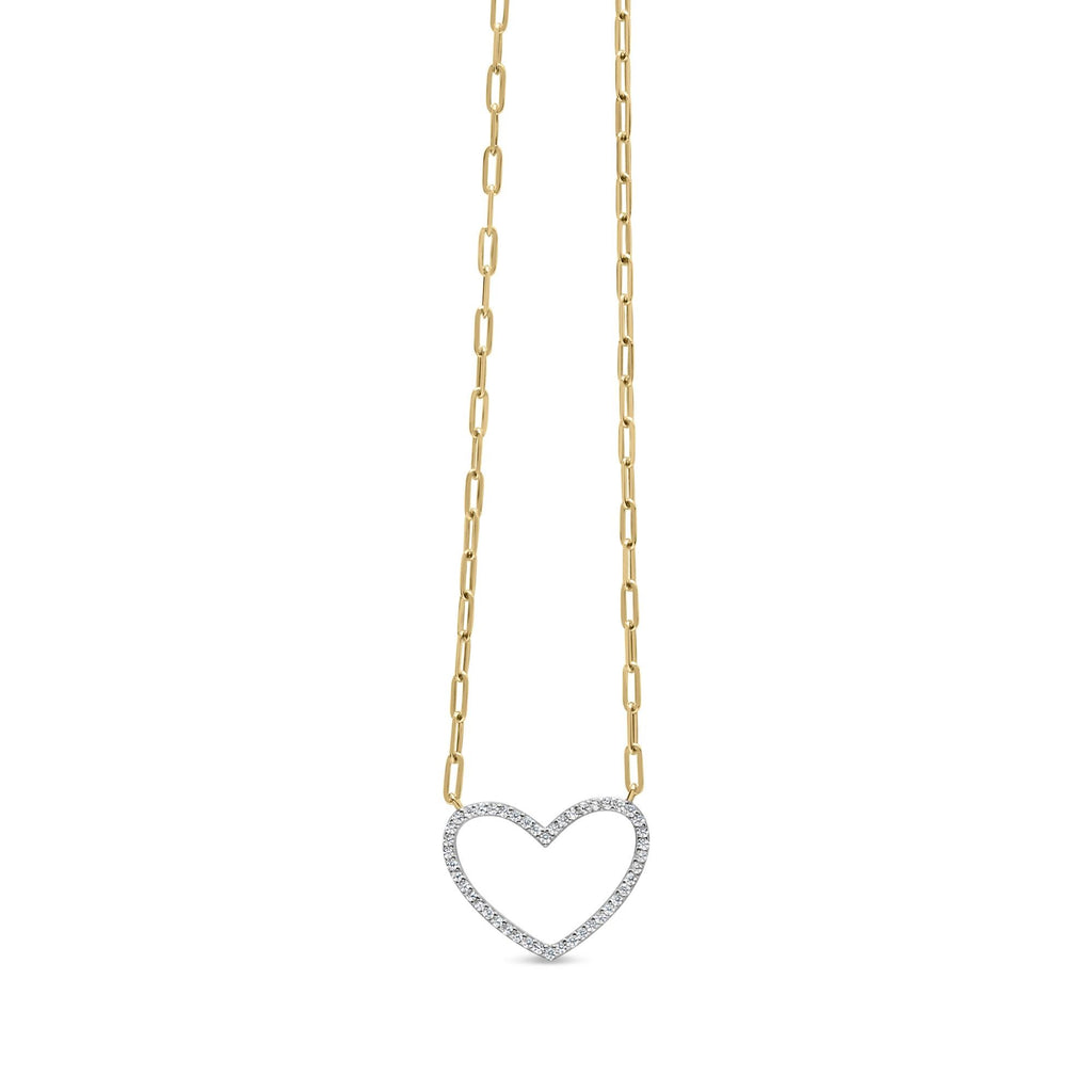 14K Yellow Gold Plated .925 Sterling Silver 1/4 Cttw Diamond Open Heart with Paperclip Chain Pendant Necklace (I-J Color, I2-I3 Clarity) - 18 inches