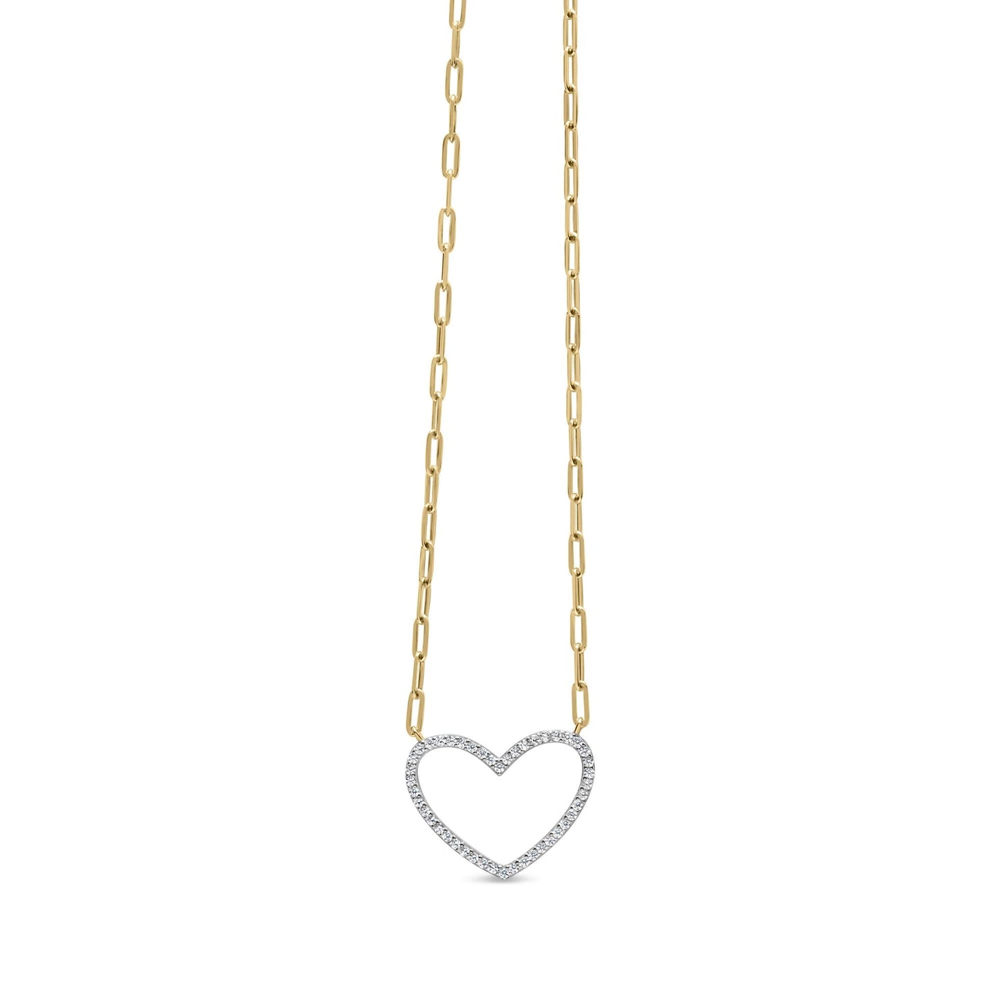 14K Yellow Gold Plated .925 Sterling Silver 1/4 Cttw Diamond Open Heart with Paperclip Chain Pendant Necklace (I-J Color, I2-I3 Clarity) - 18 inches