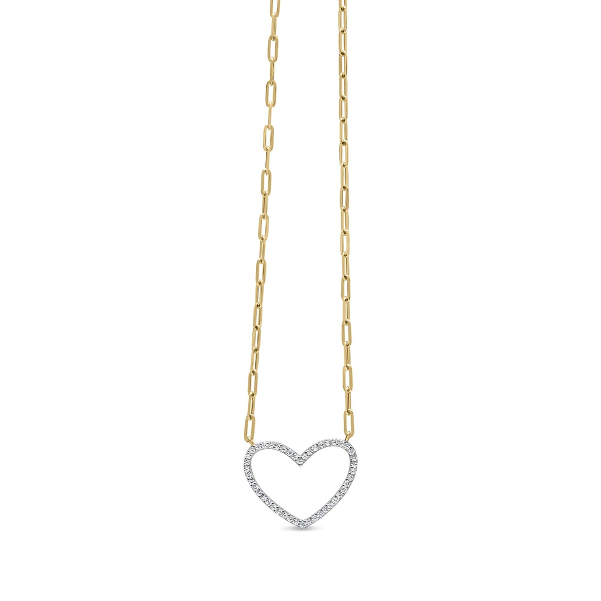 14K Yellow Gold Plated .925 Sterling Silver 1/4 Cttw Diamond Open Heart with Paperclip Chain Pendant Necklace (I-J Color, I2-I3 Clarity) - 18 inches