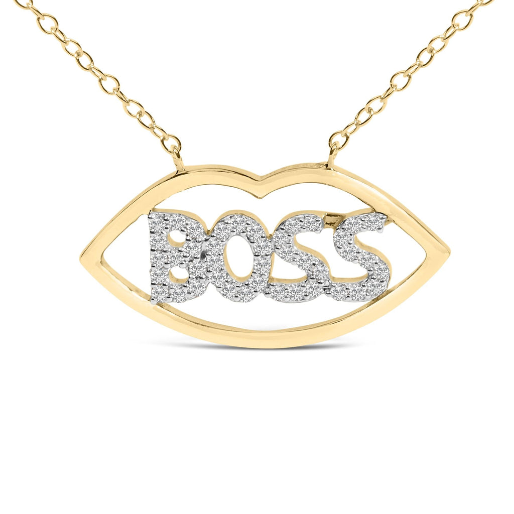 14K Yellow Gold Plated Silver 1/4 Cttw Diamond Boss Pendant Necklace - 18 Inch