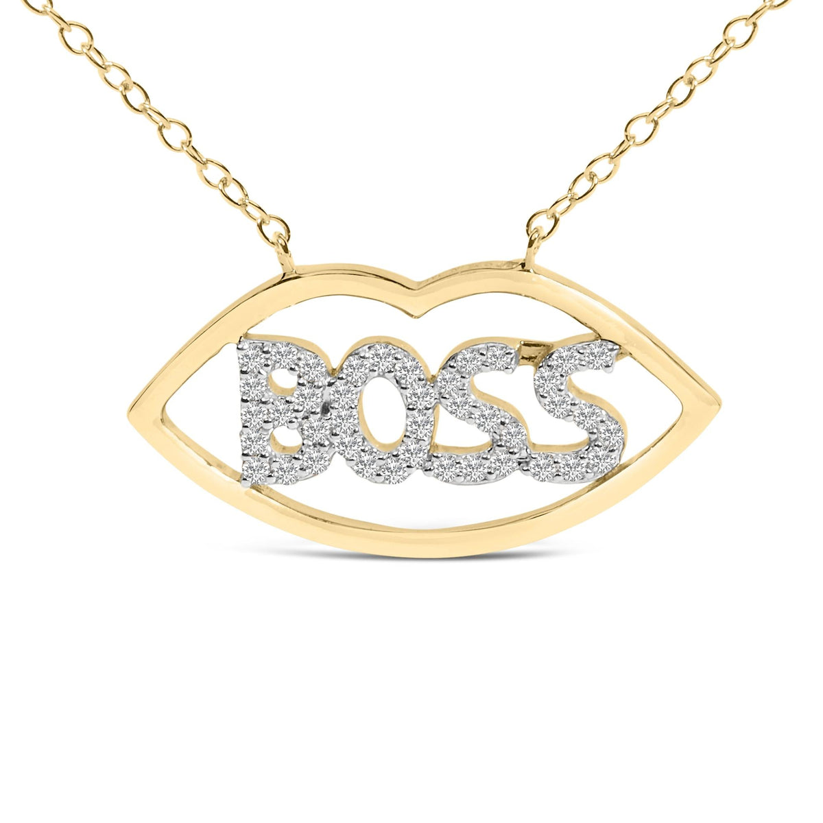 14K Yellow Gold Plated Silver 1/4 Cttw Diamond Boss Pendant Necklace - 18 Inch