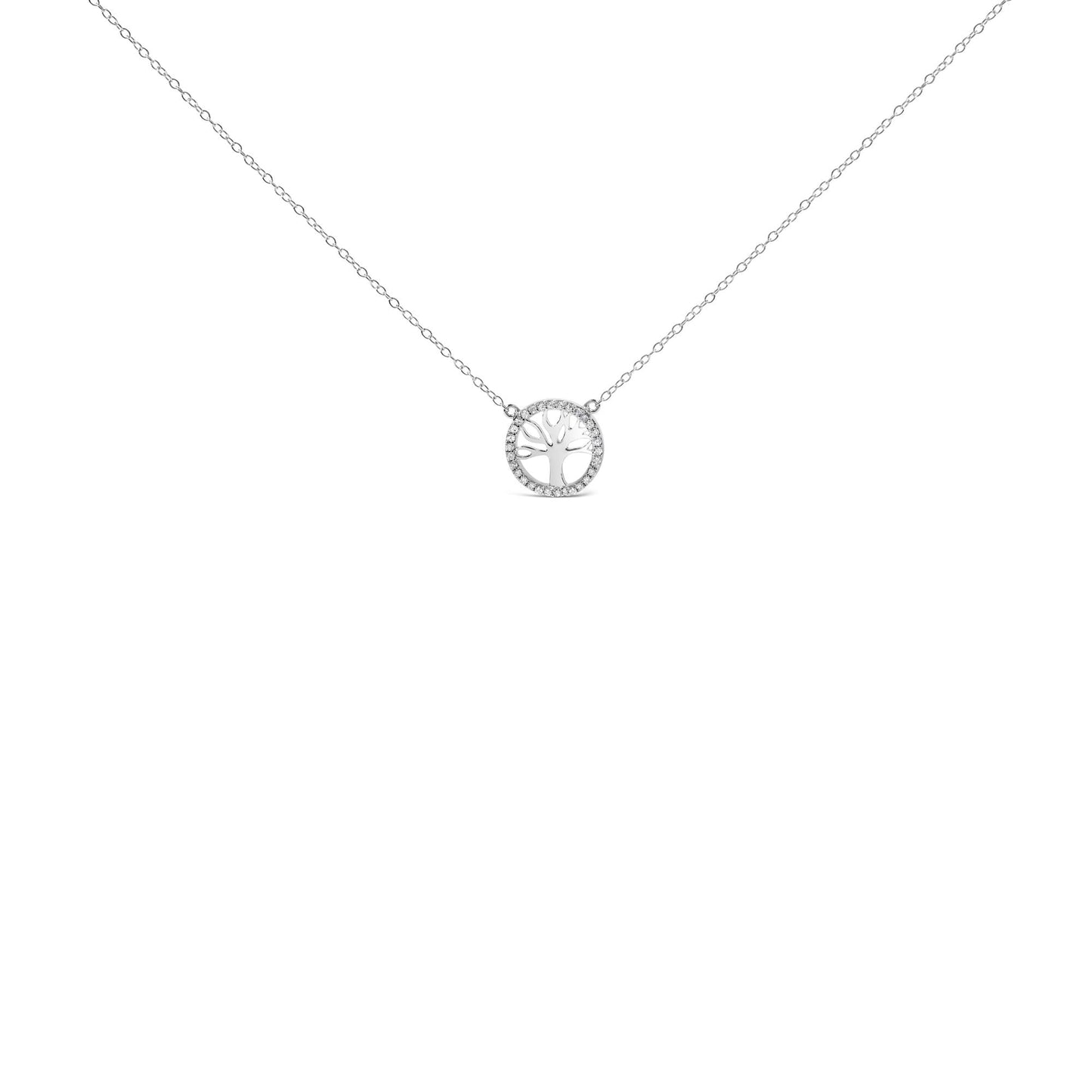.925 Sterling Silver 1/6 Cttw Diamond Tree of Life and Circle 18in Pendant Necklace (H-I Color, I1-I2 Clarity)