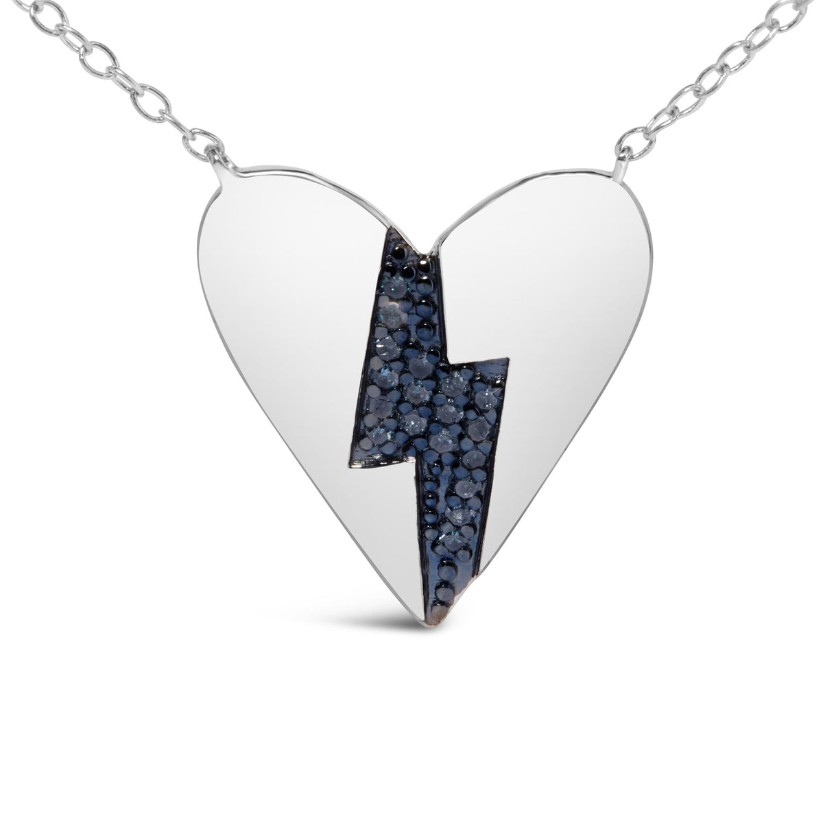 .925 Sterling Silver Blue Diamond Broken Heart Pendant Necklace (H-I Color, I1-I2 Clarity) - 18in