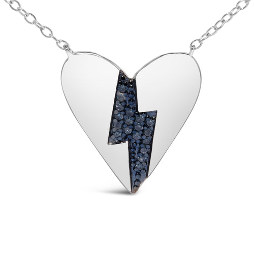 .925 Sterling Silver Blue Diamond Broken Heart Pendant Necklace (H-I Color, I1-I2 Clarity) - 18in