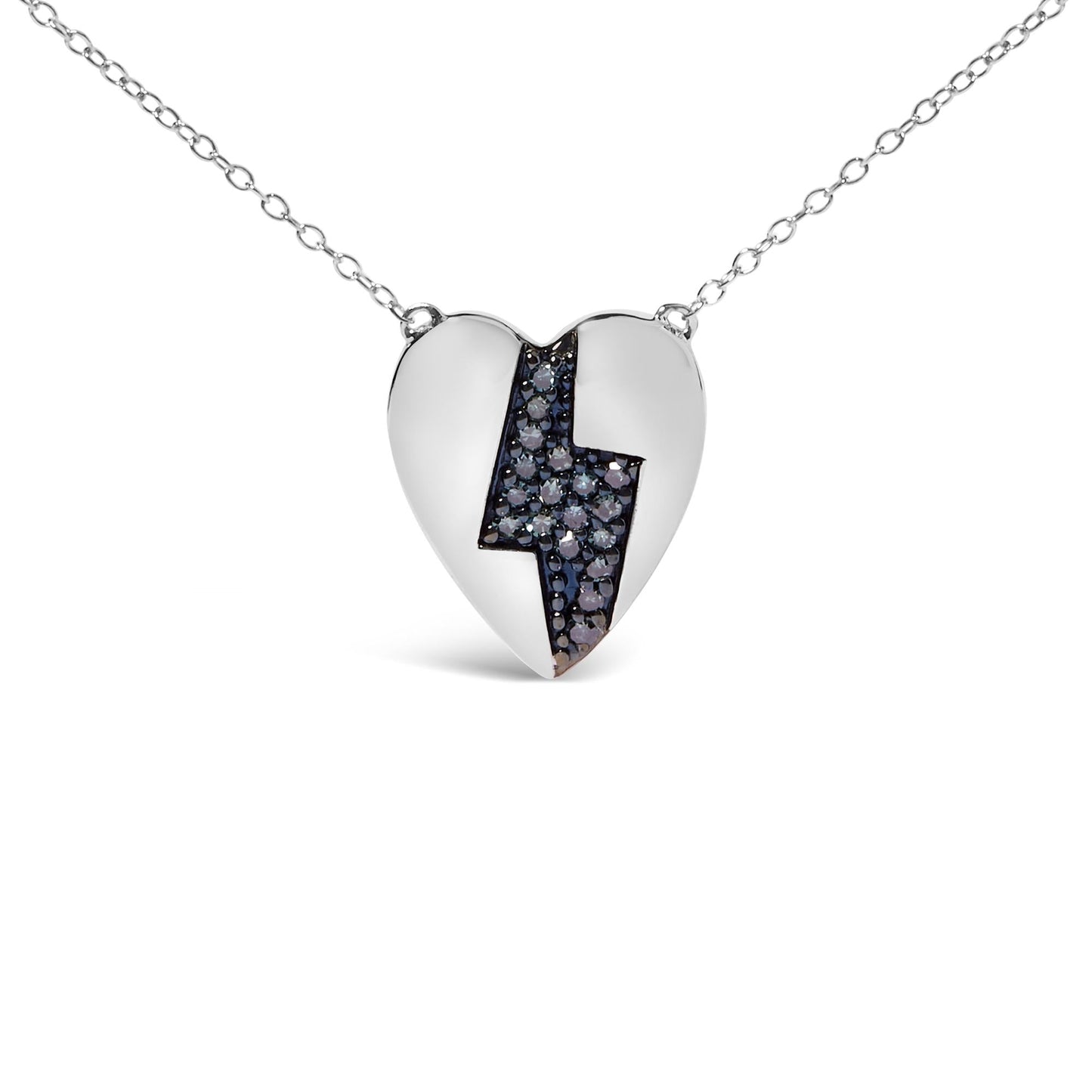 925 Sterling Silver 1/3 Ctw Blue Diamond Heart and Lightning Bolt Pendant Necklace (Blue Color, SI1-SI2 Clarity) -  18in
