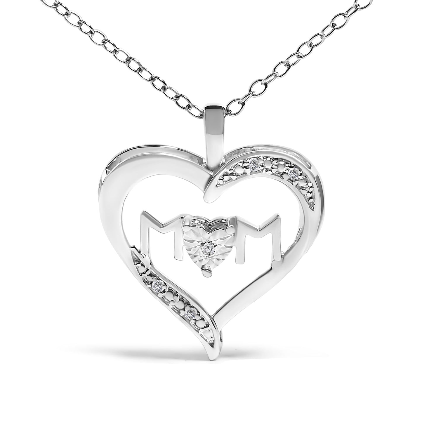 .925 Sterling Silver Diamond Accent MOM with Heart Pendant Necklace (J-K Color, I2-I3 Clarity) - 18 Inches