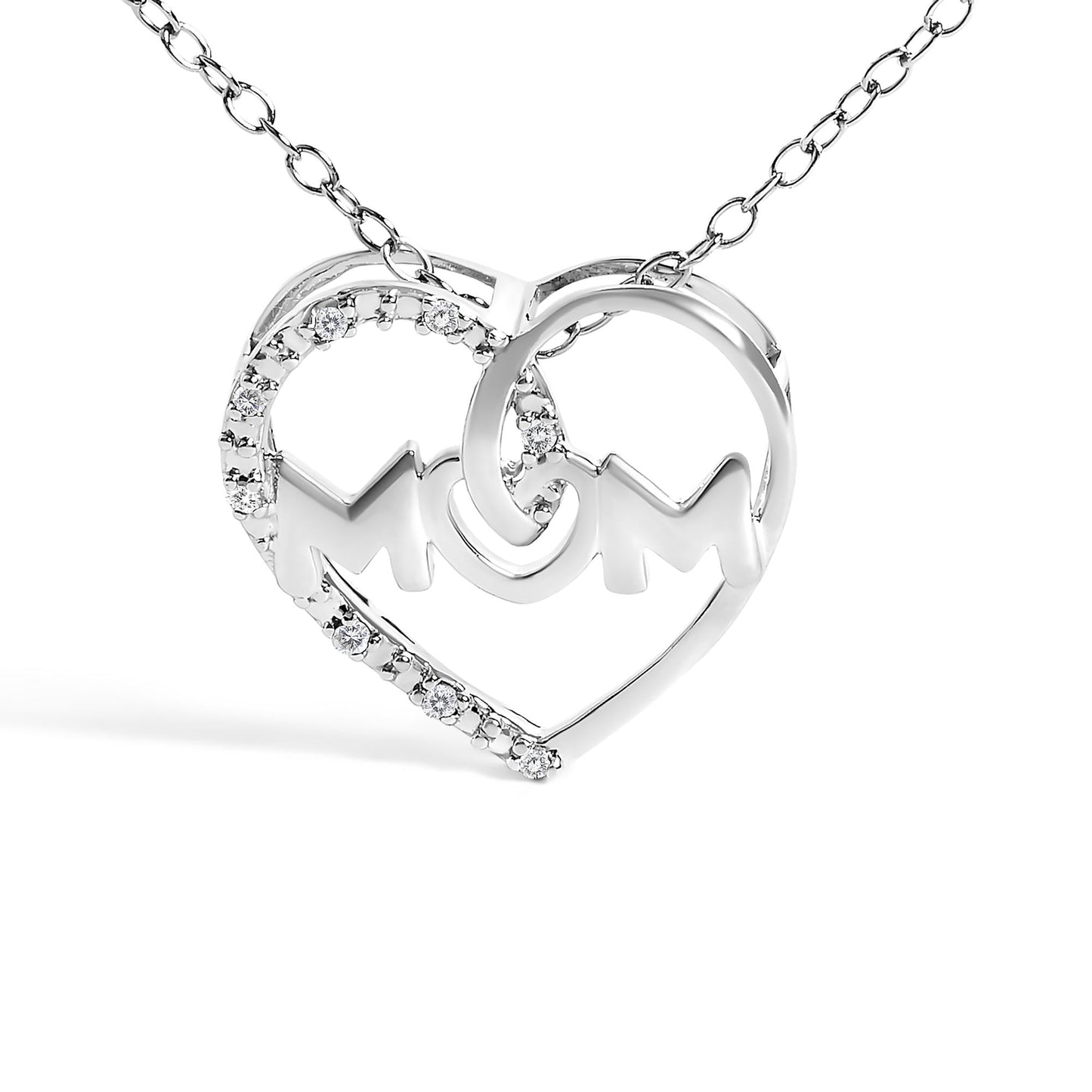 .925 Sterling Silver Diamond Accent MOM Heart Pendant Necklace (J-K Color, I2-I3 Clarity) - 18 Inches