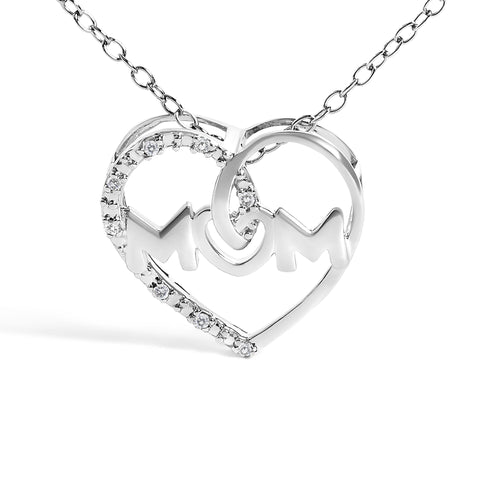 .925 Sterling Silver Diamond Accent MOM Heart Pendant Necklace (J-K Color, I2-I3 Clarity) - 18 Inches