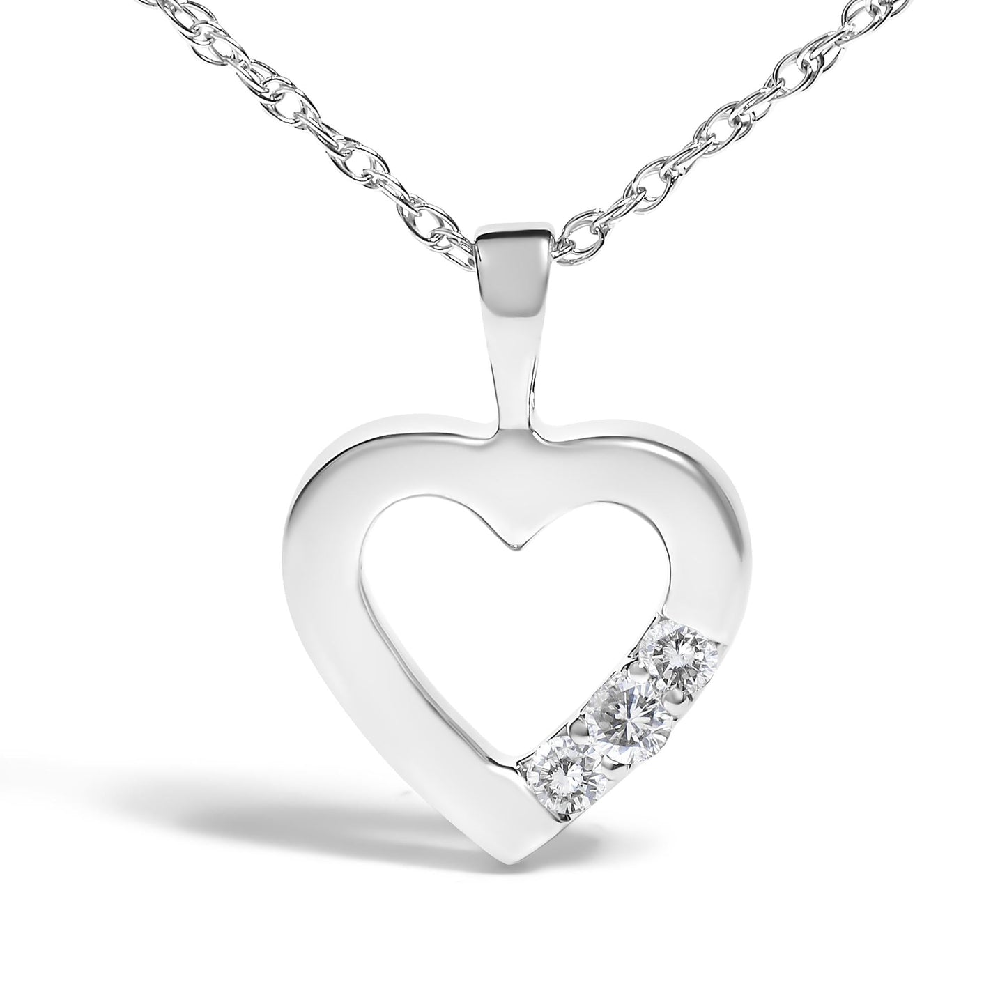 .925 Sterling Silver Lab Grown Diamond 1/4 Cttw Three Stone Heart Pendant Necklace - 18 Inches