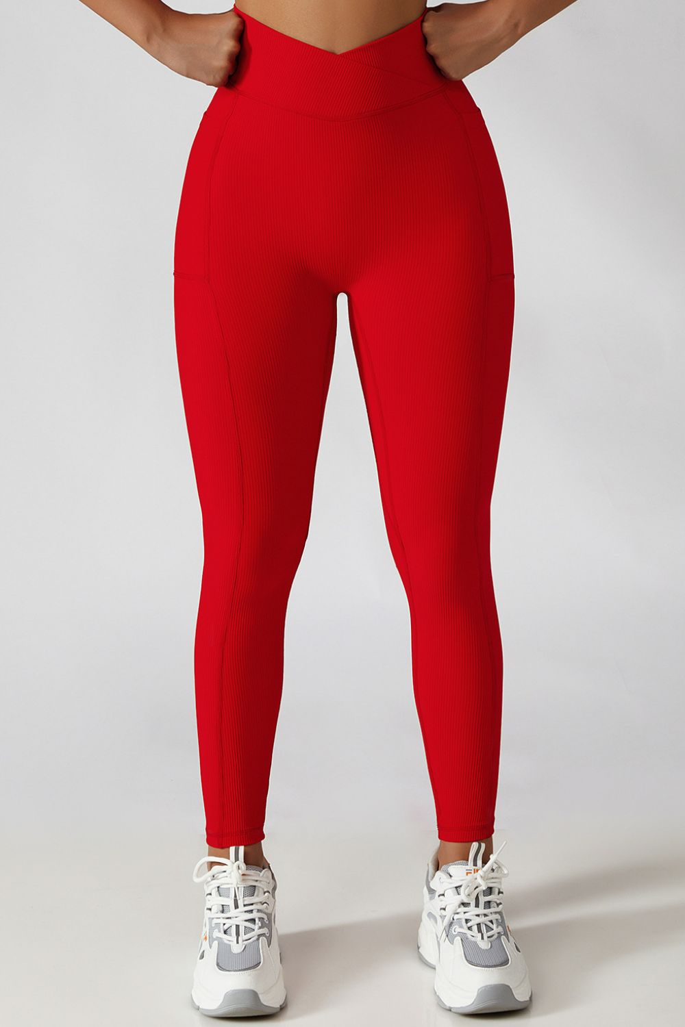 Basic Bae Women's Red Crossover Waist Leggings-Front