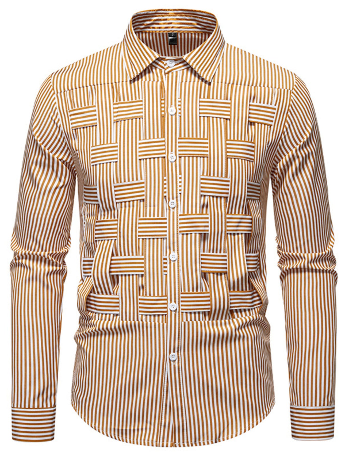 Men's Dynamic Striped Long Sleeve brown Shirt