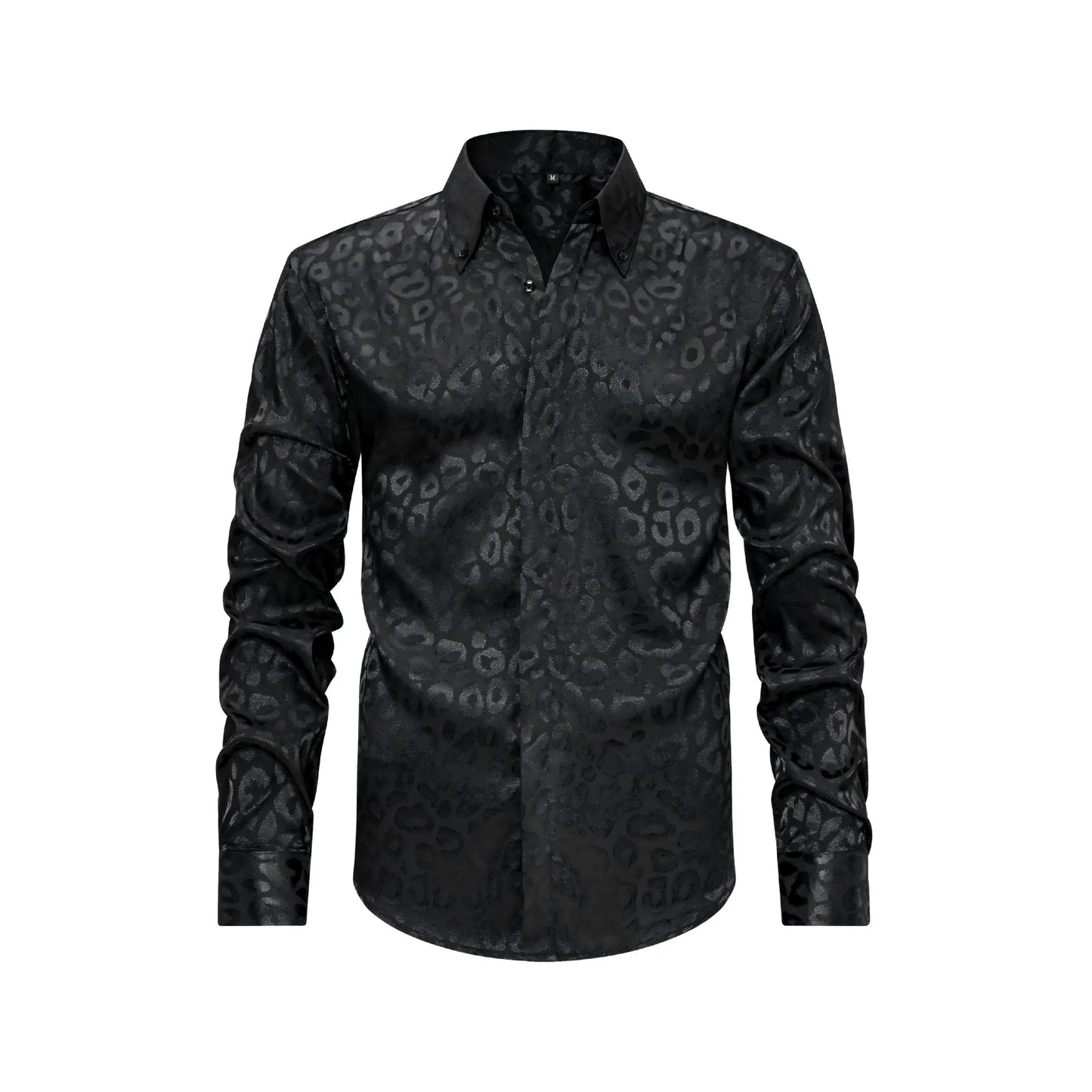 Black Leopard pattern Button Down Satin Shirt  