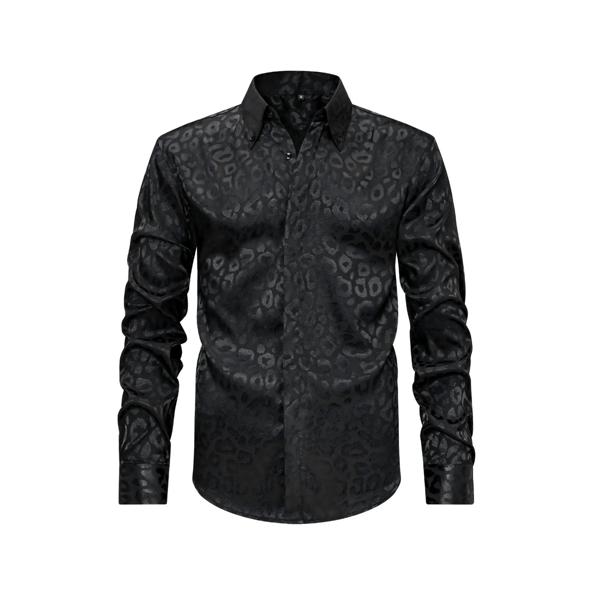 Black Leopard pattern Button Down Satin Shirt  