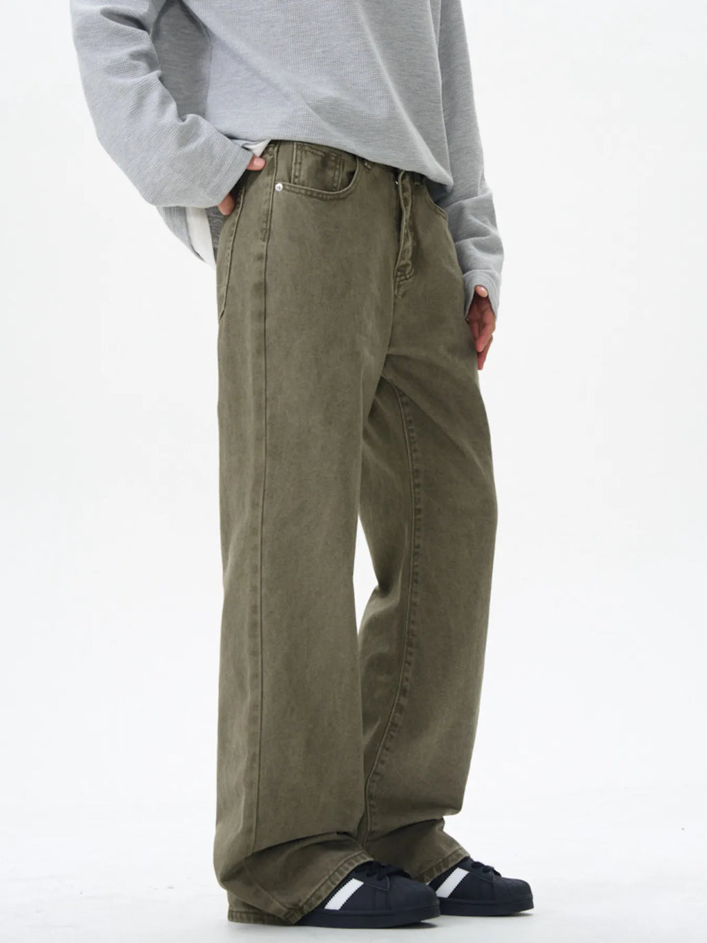 Men's Army Green Streetline Flare Jeans side view