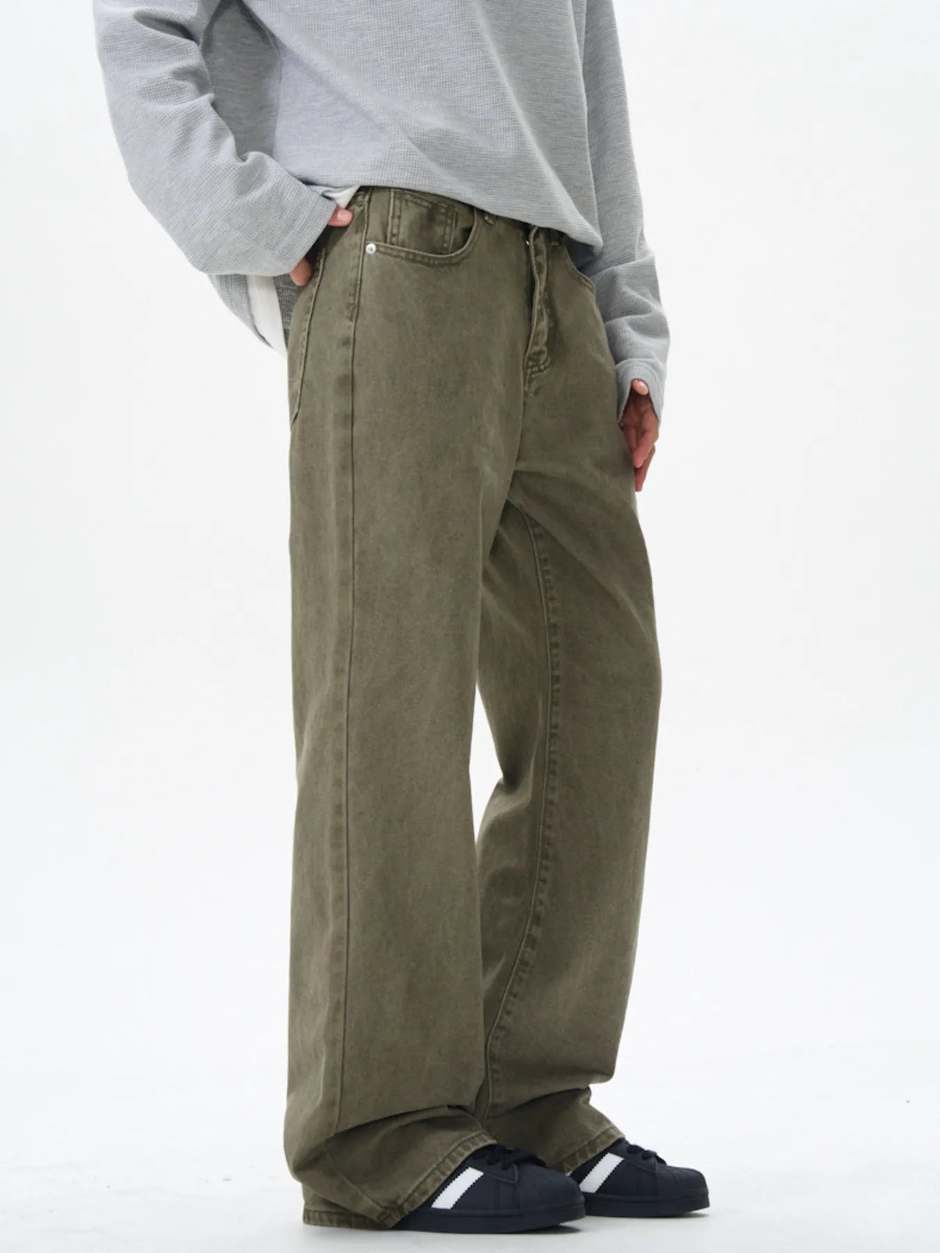 Men's Army Green Streetline Flare Jeans side view
