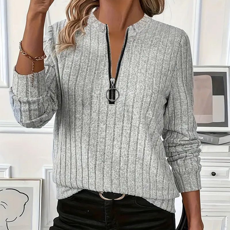 Cozy Contour: Half-Zip Round Neck Long-Sleeve Knit Pullover for Effortless Casual Days
