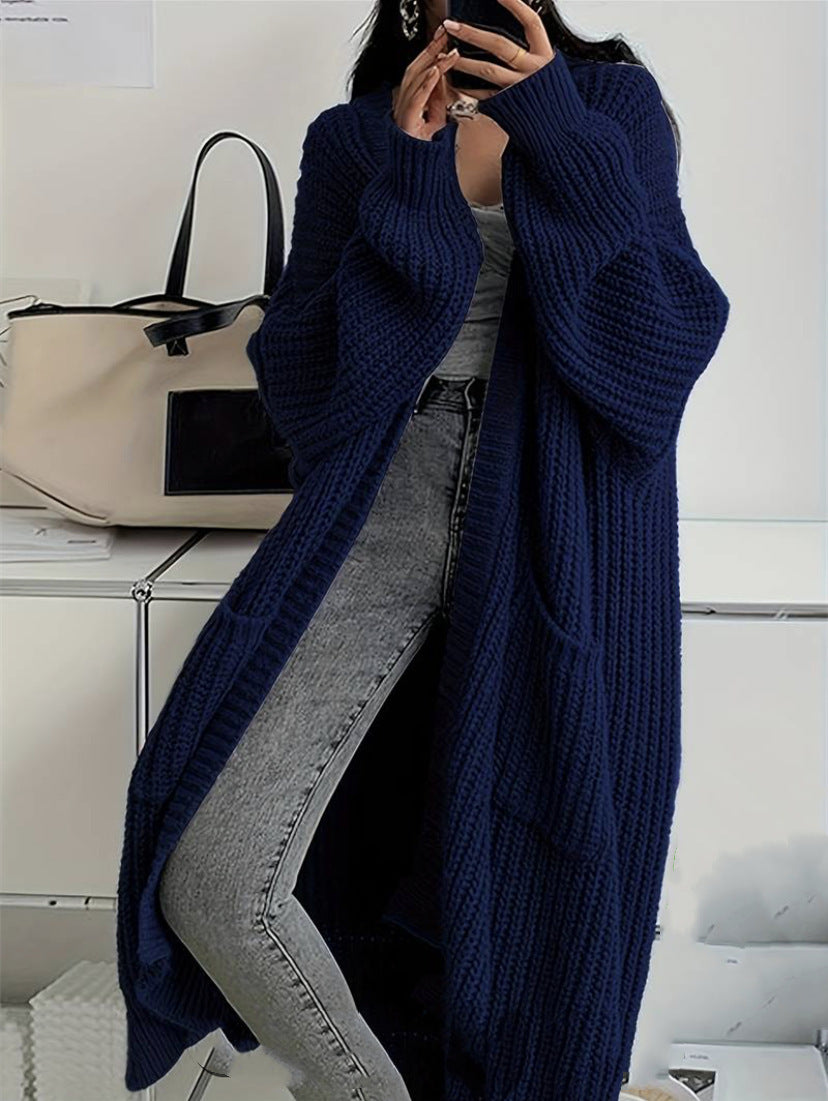 Whispered Opulence: Loose Thick Knit Coat in Effortless Chromatic Grace