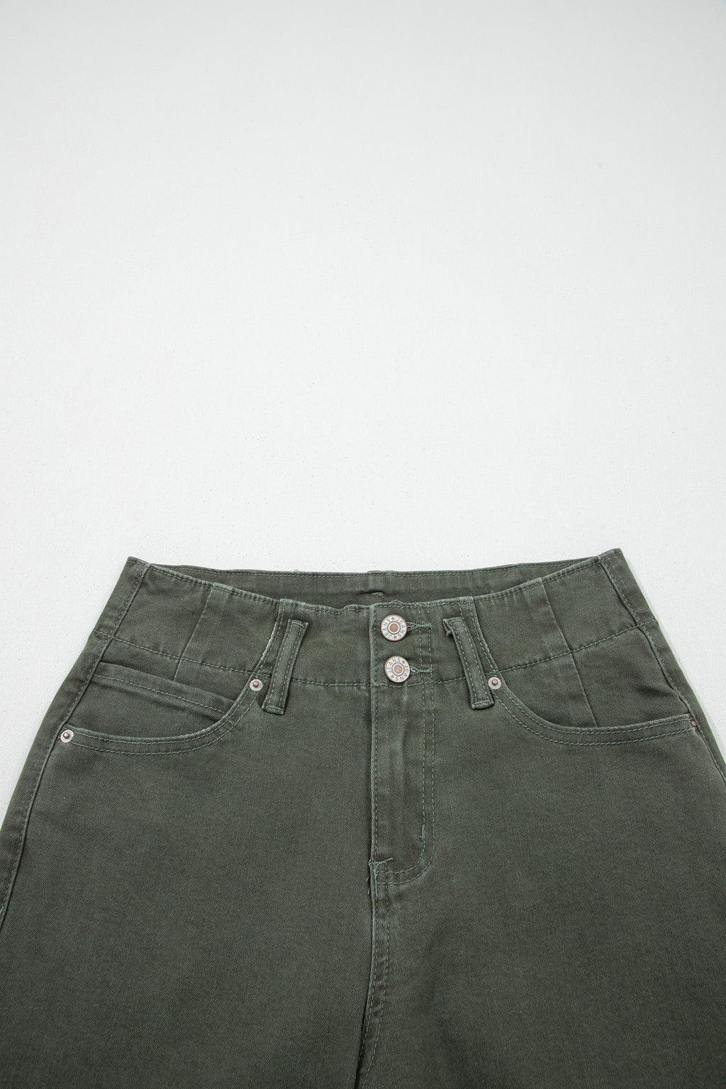 Green  High Waist Wide Leg Jeans close up waist detail