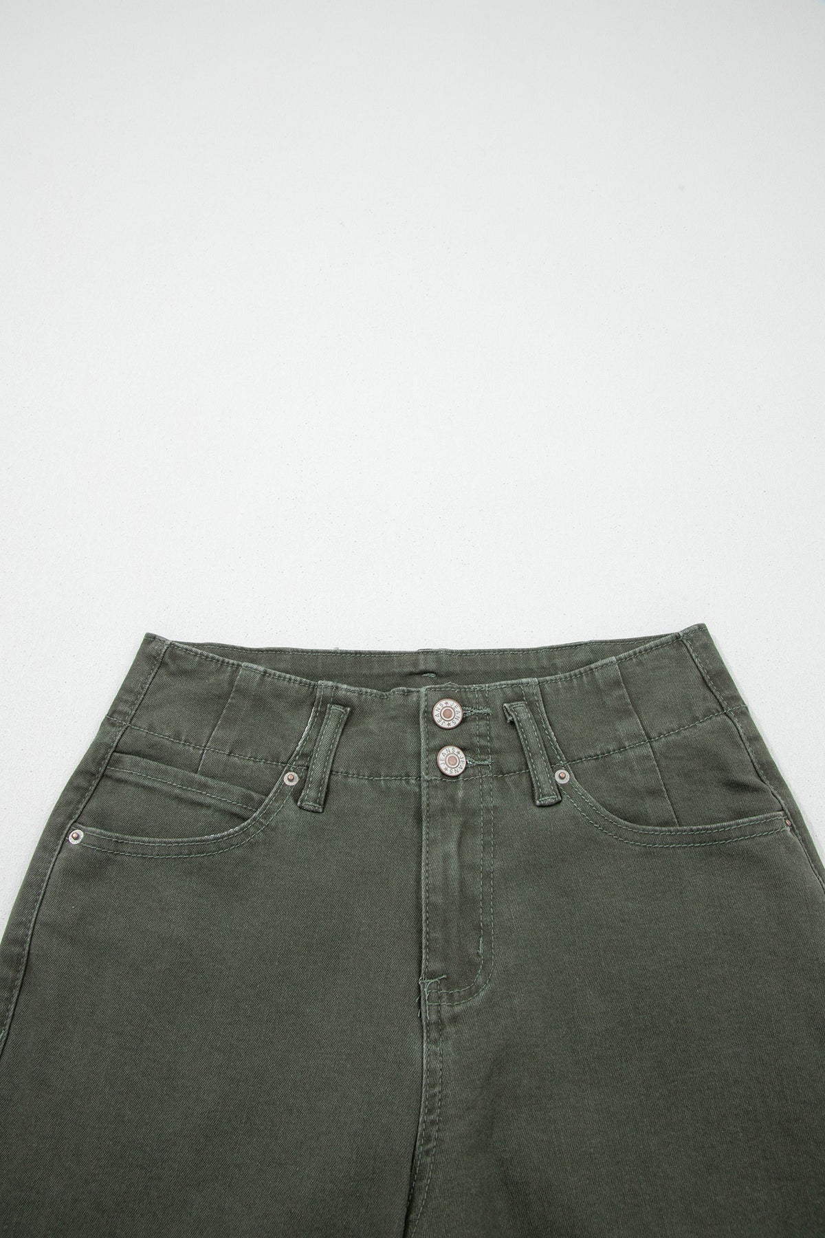 Green  High Waist Wide Leg Jeans close up waist detail