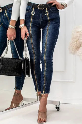Discover the Ultimate Style Statement with Our Women's Stylish Deep Blue Patchwork Zipper Skinny Jeans! Elevate Your Wardrobe with Trendsetting Fashion and Unmatched Comfort. Shop Now for the Perfect Blend of Chic Design and Flawless Fit!